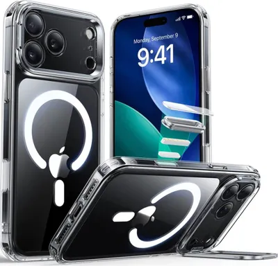 Produktbild von Handyhülle für iPhone 17 Pro, ESR Classic Hybrid Kickstand mit MagSafe, Transparent-Weiß