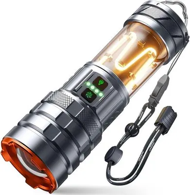 Immagine prodotto di Lampada da campeggio tattica, 900.000 lumen, ricaricabile, con zoom, 11 modalità di illuminazione, batteria a lunga durata, impermeabile, per attività all'aperto, emergenze