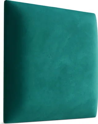 A close-up, angled view of a single teal velvet wall panel.