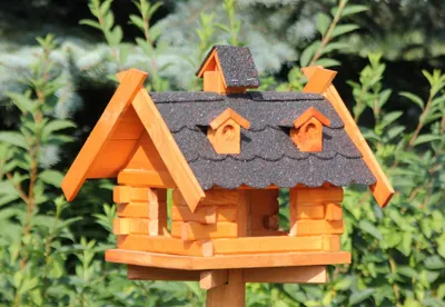 Image de Mangeoire à oiseaux rectangulaire noire Type 8 en bois NOUVEAU