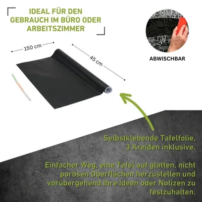 Produktbild von Tafelfolie schwarz inkl. 3 Kreiden - 45x150cm