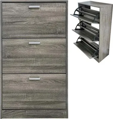 Produktbild von VDD Schuhschrank - Schuhregal - 3 Fächer mit Klapptüren - grau-braun gefärbt