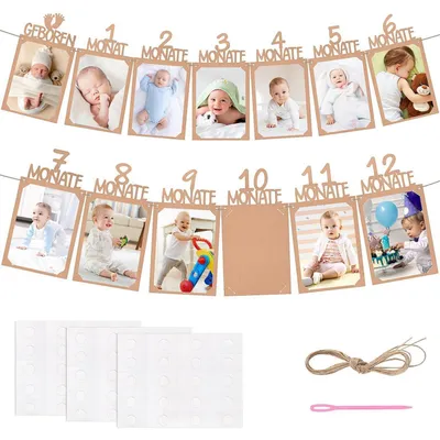 Immagine prodotto di Ghirlande fotografiche per il primo compleanno, set di decorazioni per bambini da 1 a 12 mesi