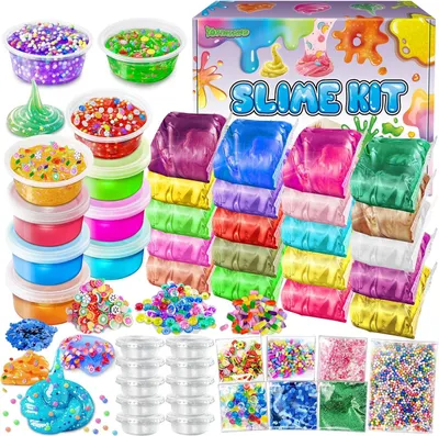 Produktbild von Farbiges DIY-Schleim-Set – Set mit 20 Teilen – Schleim-Set für Mädchen – Kristallklarer Schleim