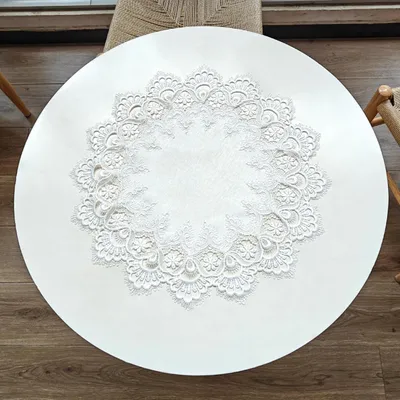 Produktbild von Rundes Tischset Jacquard Spitze Weiß 50 cm Polyester