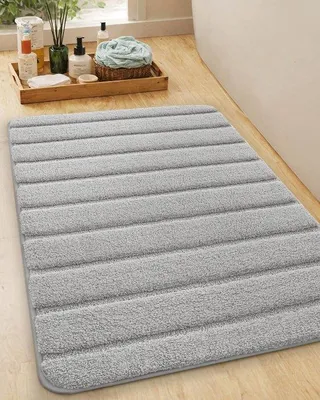 Produktbild von Ibenzoa® Rutschfeste Badematte Grau, saugfähig & waschbar – 61 x 92 cm, Polyester-Oberfläche mit TP-Gummirücken für Bad und Waschküche