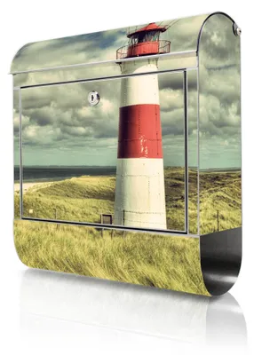 Produktbild von banjado Edelstahl Briefkasten mit Zeitungsfach mit Motiv Leuchtturm Sylt großer Design Postkasten rostfrei, A4 Einwurf [BKGE2 12680]