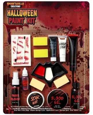 Zdjęcie produktu dla Zestaw do malowania na Halloween, 16 elementów, do malowania twarzy i ciała, zawiera sztuczną krew i żel krwi
