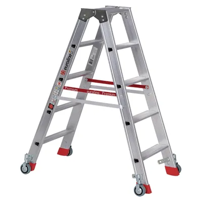 Produktbild von Euroline Premium 30573 Stufenstehleiter mit Federrollen und Feststellern 2x5 Stufen
