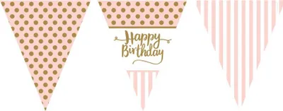 Produktbild von Wimpelkette Happy Birthday Rosa Gold aus Papier, 3,7 m - Einheitsgröße