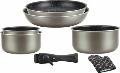 Image de Batterie de cuisine revêtement pierre avec manche amovible 7 pièces carbonne Herzberg HG8053-CAR