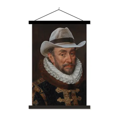 Produktbild von MuchoWow® Textilposter Wilhelm von Oranien - Adriaen Thomasz - Hut 60x90 cm mit schwarzem Rahmen - Poster Wohnzimmer