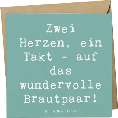 Produktbild von Mr. & Mrs. Panda Glückwunschkarte Spruch Brautpaar Herzen - Meeresbrise - Geschenk, anlasskarte, Klappkarte, verliebt, doppelkarte, Hochzeitsgeschenk, Geschenke, Heiraten