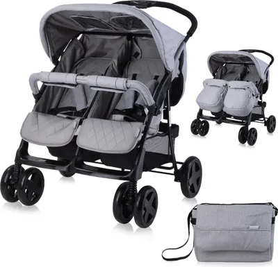 Produktbild von Lorelli Zwillingskinderwagen Twin, Zwillingsbuggy leicht und kompakt, Zwillingswagen, Kinderwagen für 2 Kinder, Buggy für Zwillinge, Grau