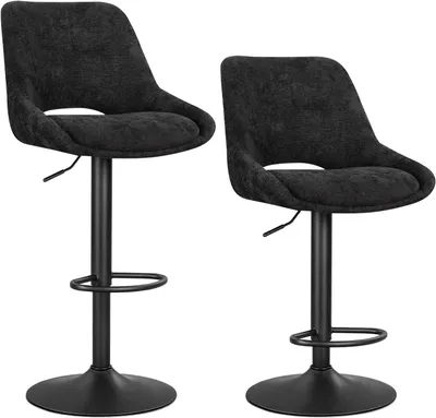 Produktbild von WOLTU Barhocker 2er Set, Höhenverstellbarer Barstuhl, 360° Drehbar, Sitzbezug aus Chenille : Schwarz Farbe: Schwarz