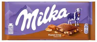 Produktbild von Milka Peanut Crisp, Weiße & Vollmilchschokolade, 90 g, 2251 kJ, 539 kcal, 31 g, 15 g