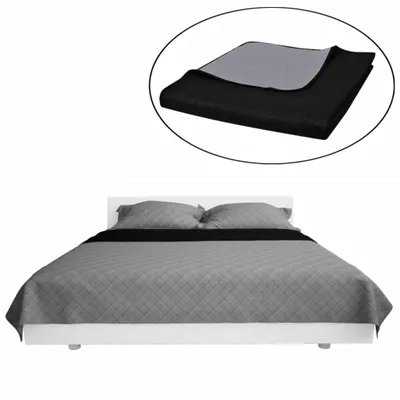 Zdjęcie produktu dla vidaXL Dwustronna narzuta na łóżko pikowana czarna/szara 170x210cm