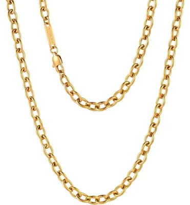 Image de Collier chaîne en acier inoxydable plaqué or 18 carats, pour femmes et hommes, 3 mm, 45 cm