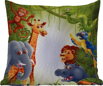 Produktbild von MuchoWow® Outdoor Kissen - Dschungel - Jungen - Mädchen - Baby - Elefant - Löwe - Giraffe - 40x40 cm - Wetterfest - Lounge Kissen - Kopfkissen - Interieur - Polster mit Bild