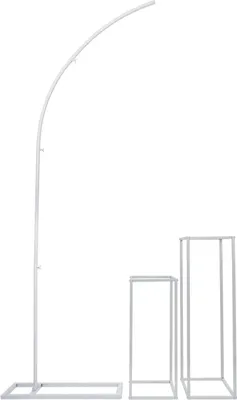 Image de Lot de 3 supports à fleurs - Colonnes de décoration de mariage - Supports à fleurs en métal - Décoration de fond pour les fêtes et la maison - Blanc
