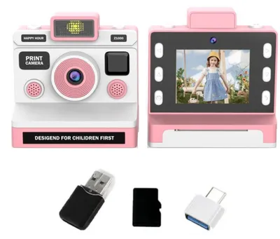 Immagine prodotto di ZELURXX, fotocamera istantanea per bambini con stampa a colori, doppia fotocamera, video 1080P, zoom 8x, display da 2,8 pollici, 64GB, rosa