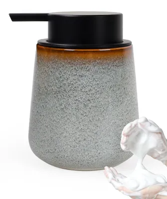 Produktbild von Keramik-Schaumseifenspender, 350 ml, naturweißer Schaumseifenspender mit großem Pumpkopf, nachfüllbarer Spülmittelspender für Küche und Bad.