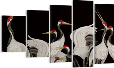 Produktbild von Bild auf Leinwand - Leinwandbild - 5 Teile - Kraniche Vögel Grafiken - 100x60cm - Wand Bild - Wanddeko - Wandbilder - Leinwanddruck - Bilder - Wanddekoration - Leinwand bilder - EG100x60-4748