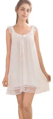Imagen del producto de Camisón de algodón sin mangas de la marca Damen, con encaje decorativo. Pijama