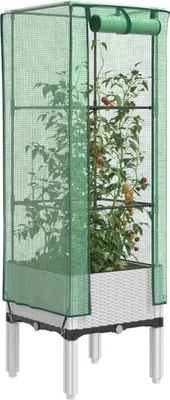 Image de Maison Exclusive - Potager surélevé avec serre intégrée, aspect rotin, 40 x 40 x 140 cm