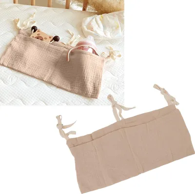 Produktbild von Babybett-Aufbewahrungstasche zum Aufhängen, 2 Taschen, verstellbarer Riemen, Säuglingsbett für Spielzeug, Khaki
