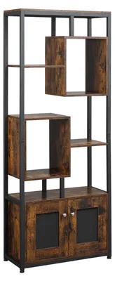 Immagine prodotto di Libreria 8 Ripiani 2 Ante 70x30x180 cm in Legno Truciolare e Metallo Marrone