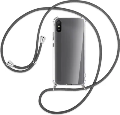 Produktbild von Handykette Backcover-Schutzhülle mit Band (Metall silberfarben) für Xiaomi Redmi 9A - dunkelgrau