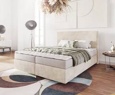 Produktbild von DELIFE Boxspringbett Dream-Well 160x200 cm Cord Beige mit Matratze und Topper