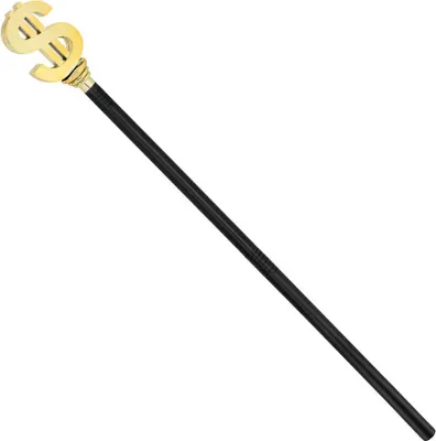 Produktbild von Gehstock "Zuhälter" mit Dollar-Zeichen 76 cm | Gold