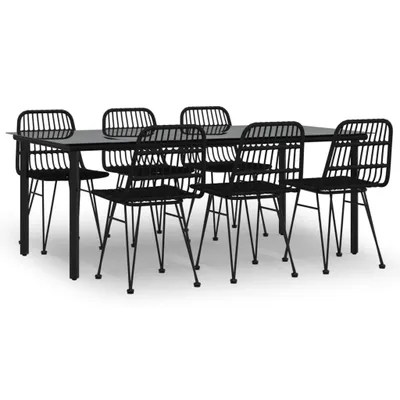 Produktbild von 7-tlg. Garten-Essgruppe Schwarz Poly Rattan