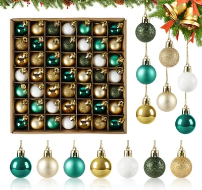 49 Mini-Weihnachtskugeln, 3 cm, Grün/Gold/Weiß, bruchsicher