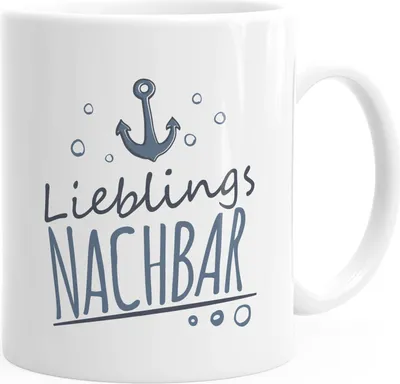 Produktbild von Kaffee-Tasse Schriftzug Lieblings - Kollege/Nachbar mit Ankermotiv Geschenk Lieblingsperson Moonworks® Nachbar weiß Keramik-Tasse