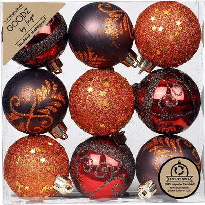 Produktbild von Weihnachtskugeln Dekorierte Kugeln Kunststoff 6cm 9er Set - Flame Mix