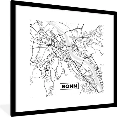 Produktbild von MuchoWow® Gerahmtes Poster Karte - Bonn - Stadtplan 40x40 cm - Poster mit Schwarzem Bilderrahmen Wandposter Rahmen Foto Bilder - Poster - Plakat im Rahmen
