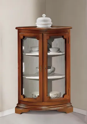 Produktbild von Klassische Eck Vitrine Glas Schrank Wohnzimmer Schaufenster Luxus Braun Vitrinen