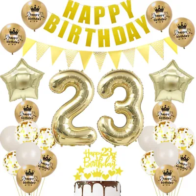 23. Geburtstagsdeko Gold-Set: Ballons, Banner, Folienballons