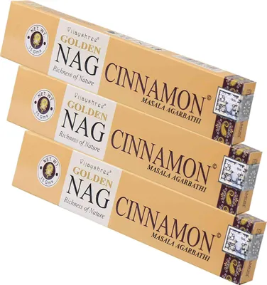 Produktbild von 3x Golden Nag Cinnamon Räucherstäbchen 45g – Warmer Duft mit Zimt Räucherwerk