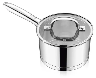 Zdjęcie produktu dla Garnek ze stali nierdzewnej, 18 cm, z szklanym pokrywką, do użytku z płytami indukcyjnymi, pojemność 2,8 litra