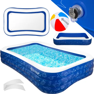 Produktbild von KESSER® Aufblasbarer Pool Familienpool für Kinder und Erwachsene Gartenschwimmbad Familienschwimmbad Sommer Planschbecken Füllmenge Kinderfreundlich Entwässerungslöcher