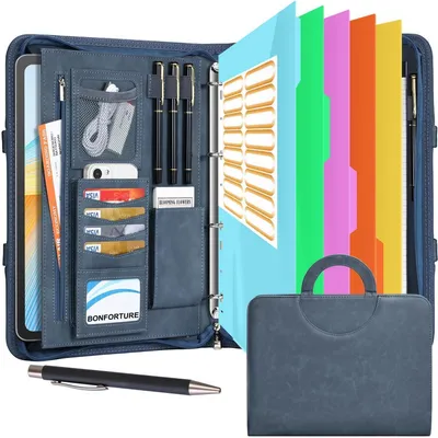 Produktbild von Schreibmappe A4 Konferenzmappe mit 4 Ringbuch, Klemmbrett, Notizblock, Stift, Blau