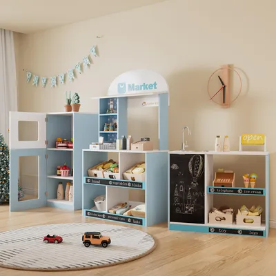 Produktbild von MODFU Küchenspielzeuge Spielküche mit Eiserzeuger und Mikrowelle,Zubehör und Überraschungseffekten, Ein ausgezeichnetes Geschenk für Kinder ab 3 Jahren,Blau