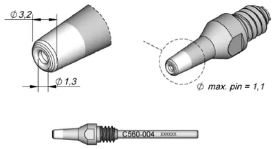 Zdjęcie produktu dla JBC Końcówka do rozlutowywania serii C560, C560004/Ø 1,3 mm, 3,2 mm, Pincleaning C560004