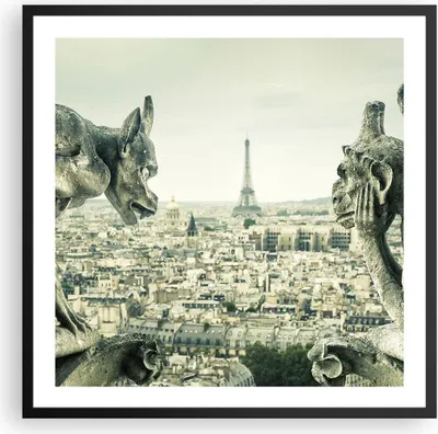 Produktbild von Gerahmtes Poster - Schwarzer Rahmen - Wasserspeier Paris Notre-Dame - 60x60 cm - Wand Bild - Wanddeko - Wandbilder - Kunstposter - Wandposter - Bilderrahmen - Bilder - Kunstdruck - P2BAC60x60-4544