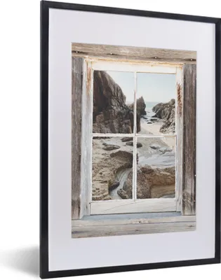 Produktbild von MuchoWow® Gerahmtes Poster Durchblick - Holz - Strand 30x40 cm - Poster mit Schwarzem Bilderrahmen Wandposter Rahmen Foto Bilder - Wandposter Schlafzimmer