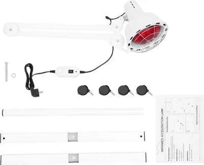 Produktbild von Infrarot-Therapielampe - Standmodell - 275 W - 220 V - EU-Stecker - Temperatur 0–90 °C - Verstellbarer Ständer mit Rollen - Weiß